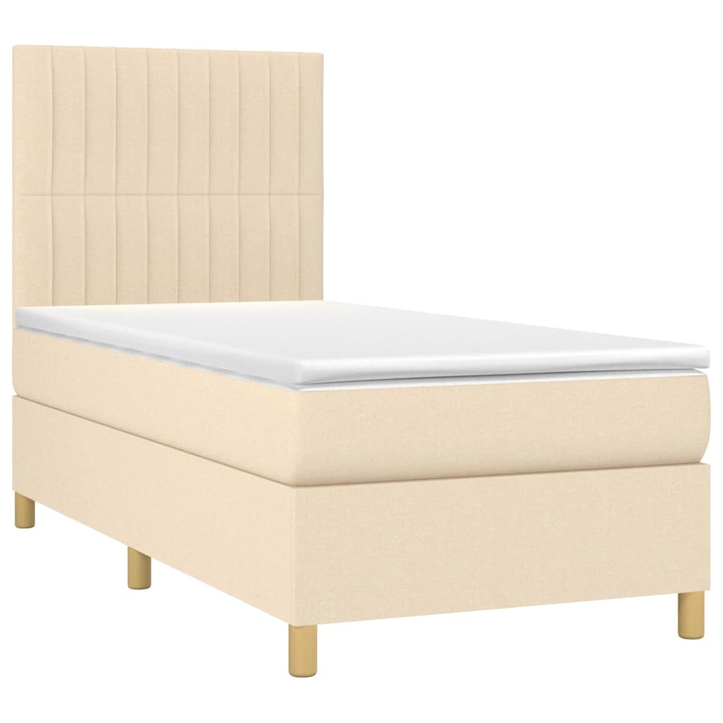 Sommier à lattes de lit et matelas et LED Crème 80x200cm Tissu