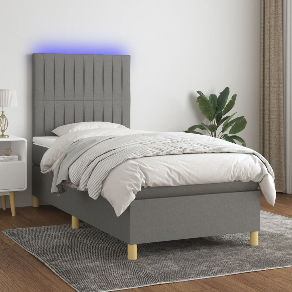 Sommier à lattes de lit et matelas et LED Gris foncé 90x190 cm - XIOS