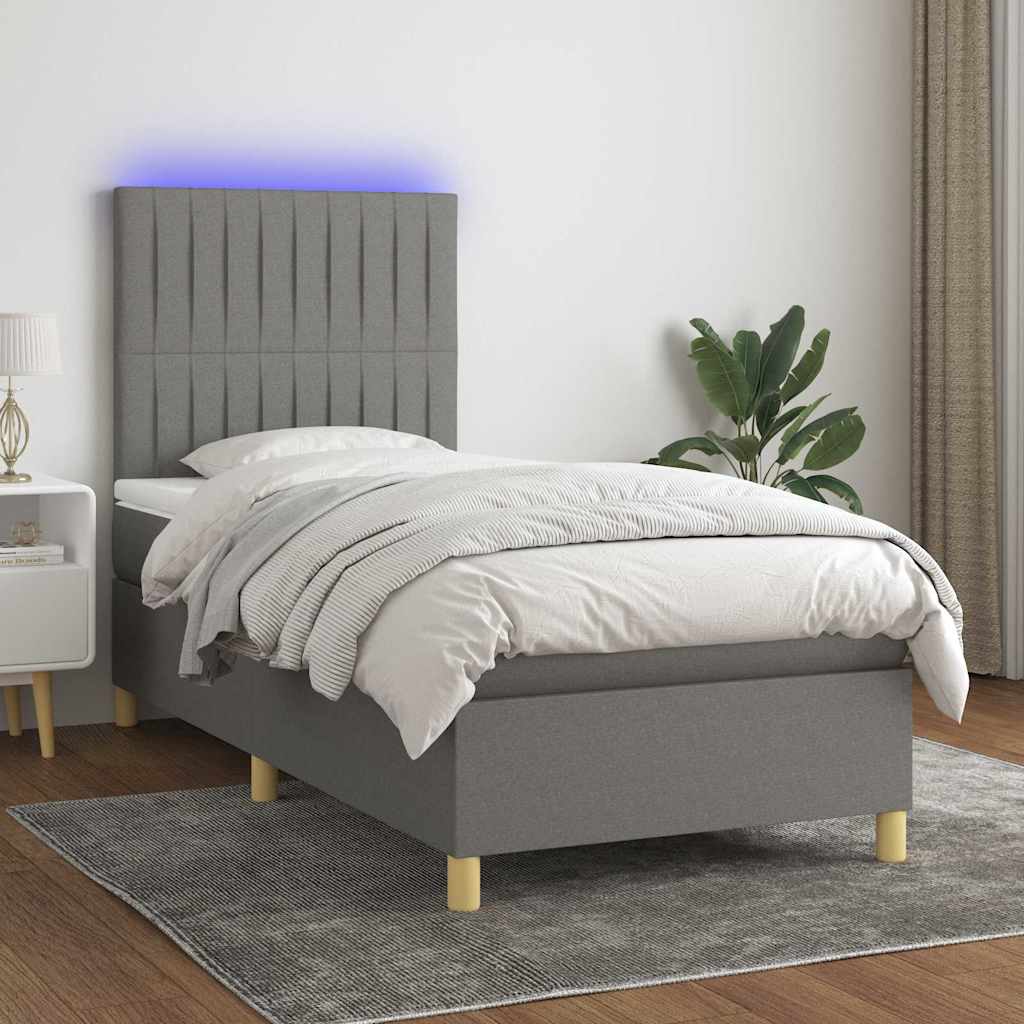 Sommier à lattes de lit et matelas et LED Gris foncé 90x190 cm