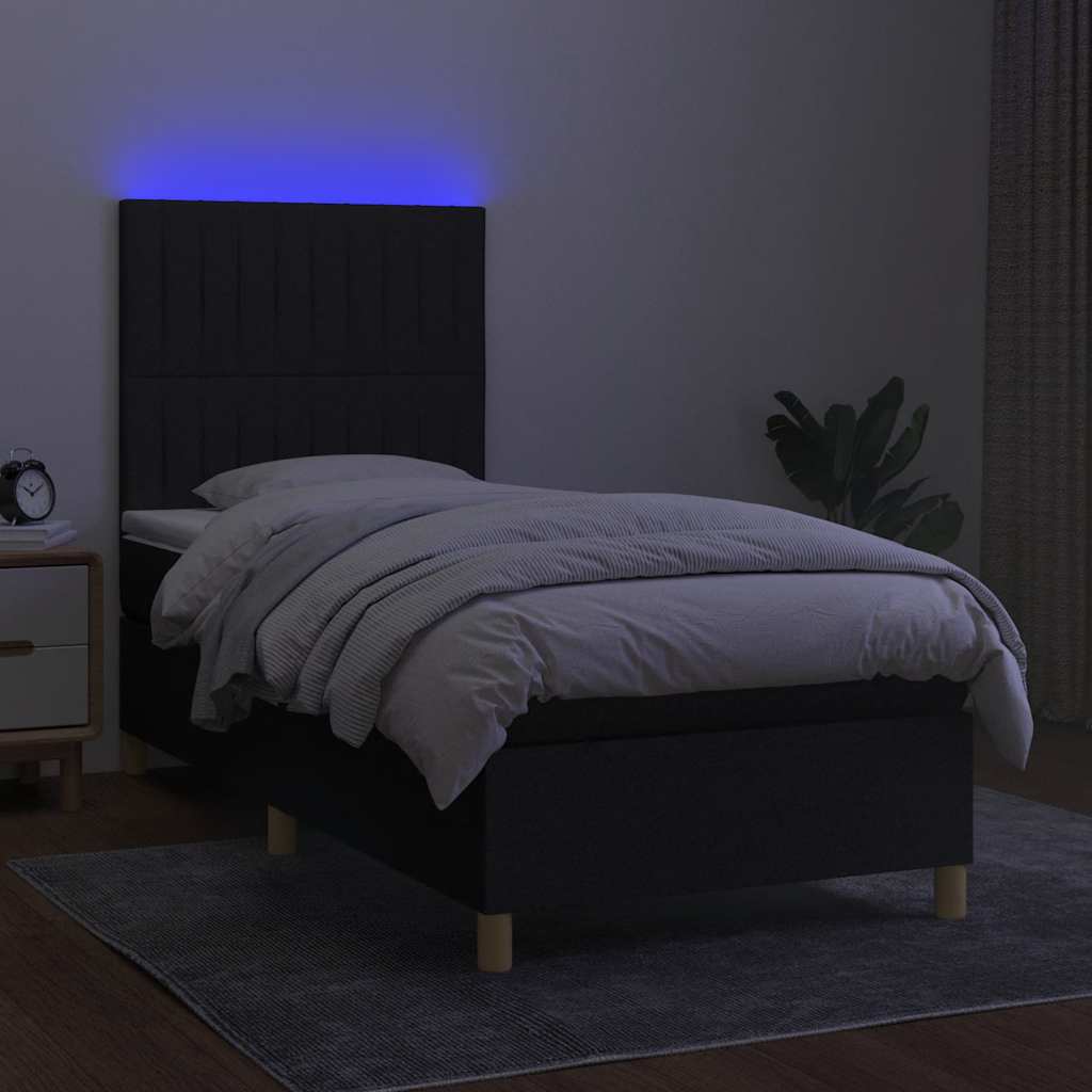 Sommier à lattes de lit et matelas et LED Noir 90x190 cm Tissu - XIOS
