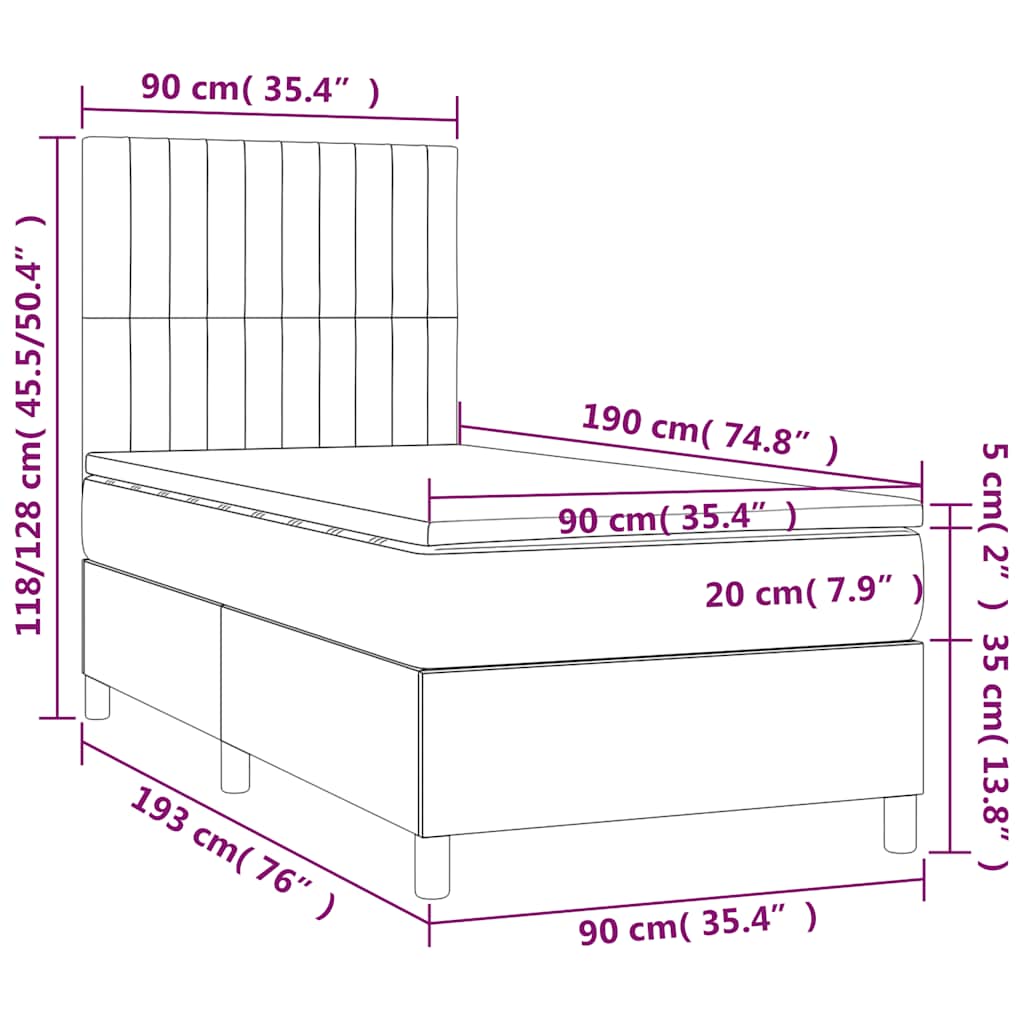 Sommier à lattes de lit et matelas et LED Noir 90x190 cm Tissu - XIOS