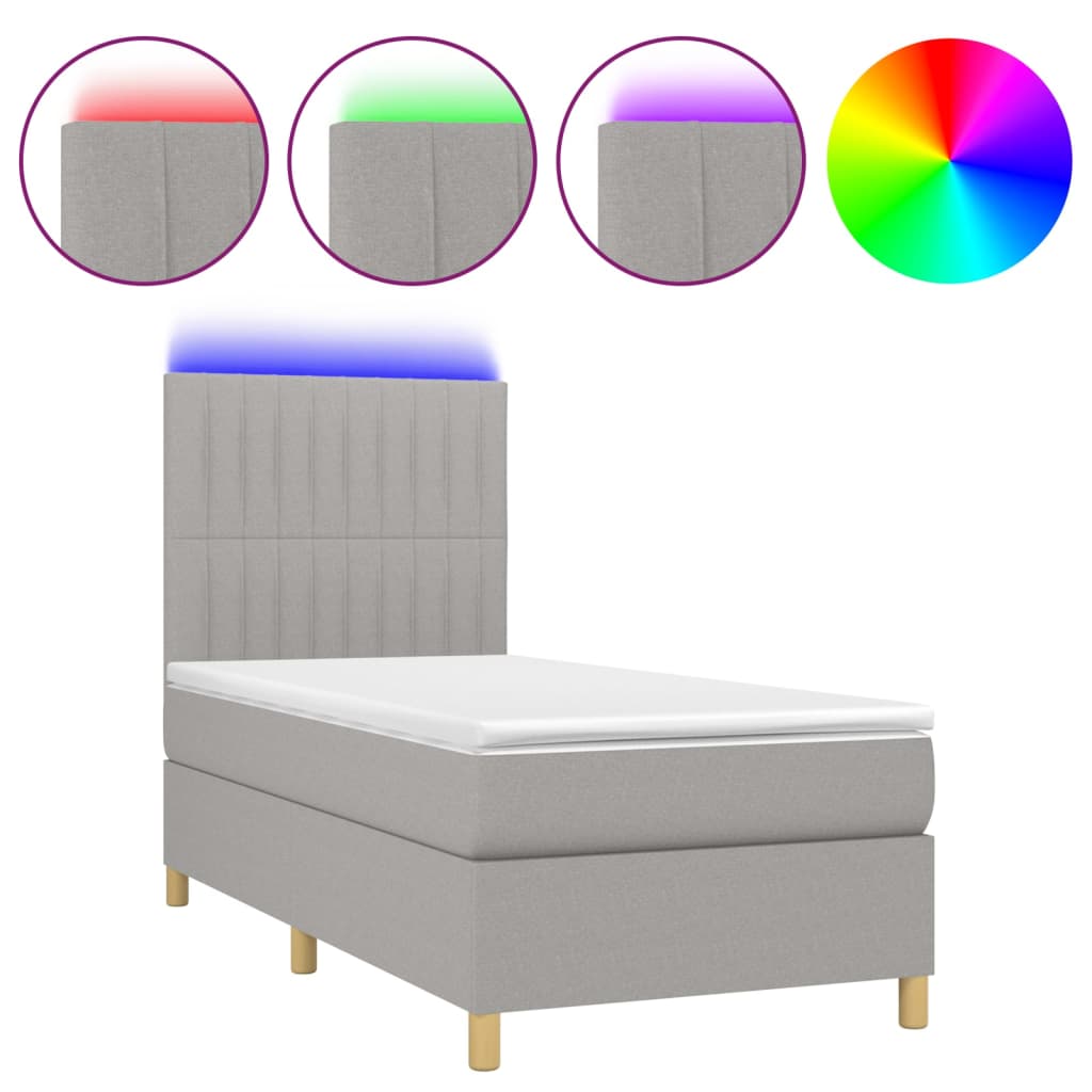 Sommier à lattes de lit et matelas et LED Gris clair 90x200cm - XIOS
