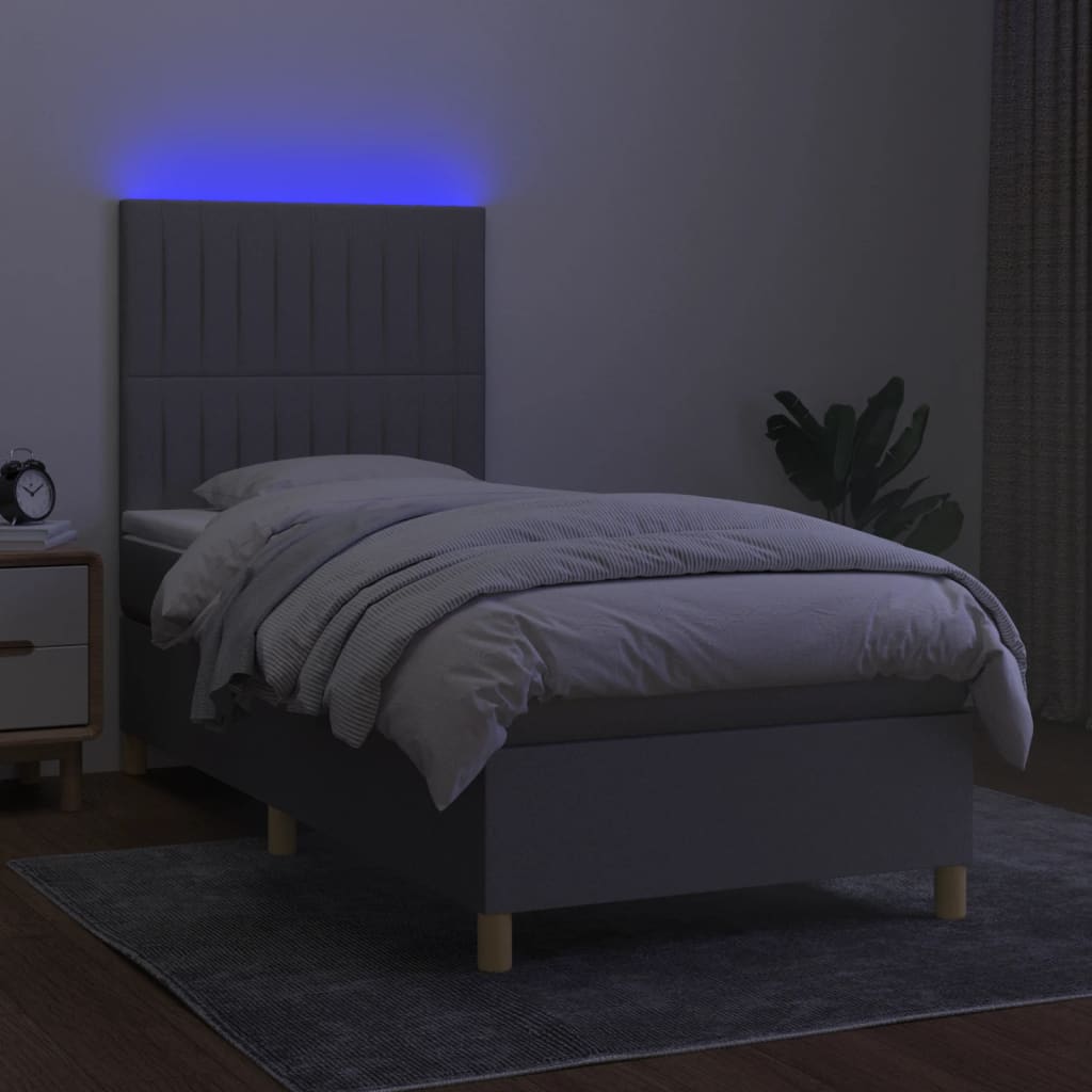 Sommier à lattes de lit matelas LED Gris clair 100x200 cm Tissu - XIOS