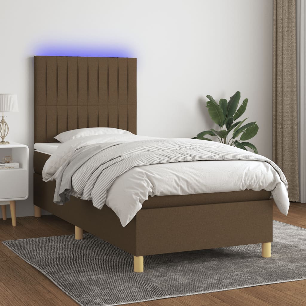 Sommier à lattes de lit matelas et LED Marron foncé 100x200 cm - XIOS
