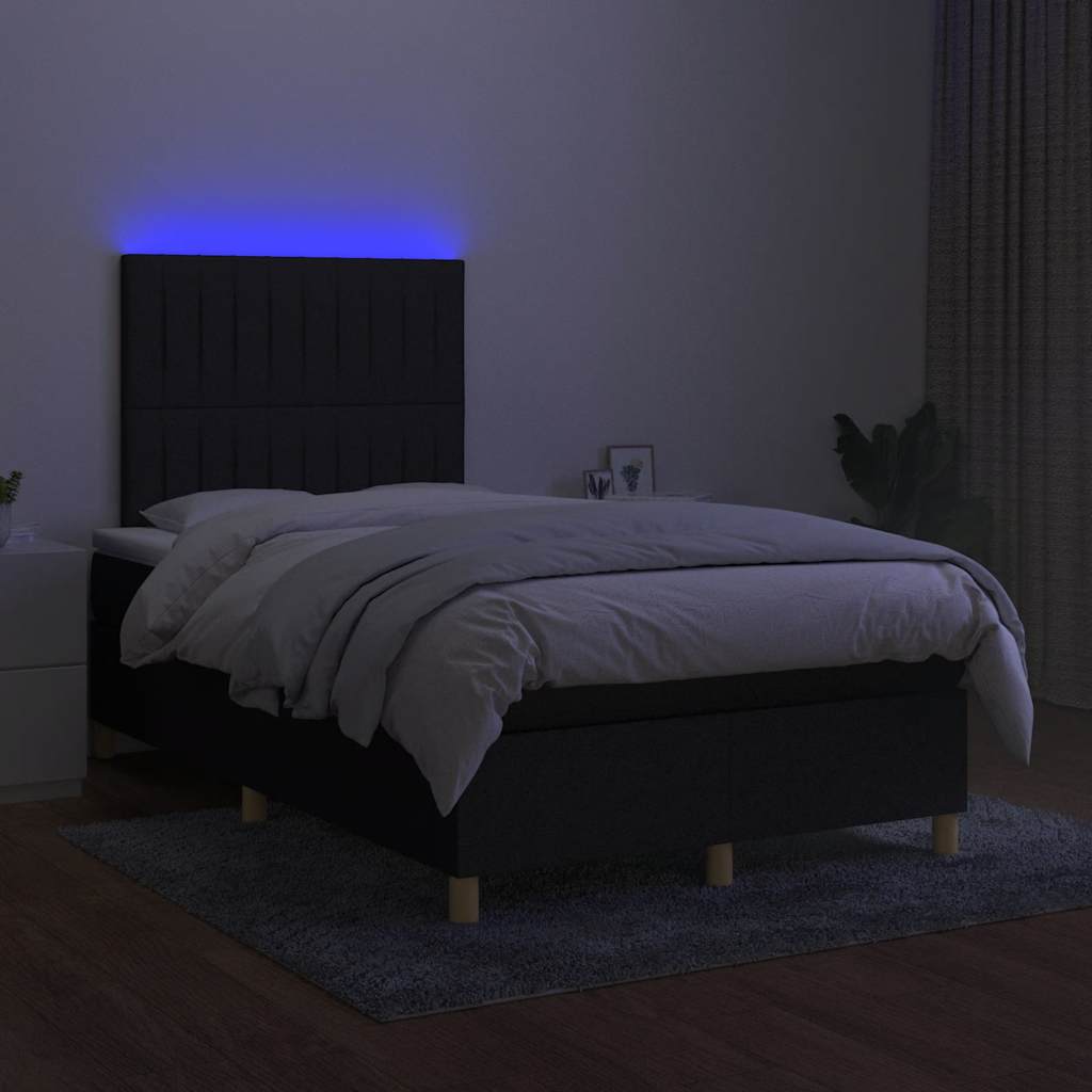 Sommier à lattes de lit et matelas et LED Noir 120x200 cm Tissu - XIOS