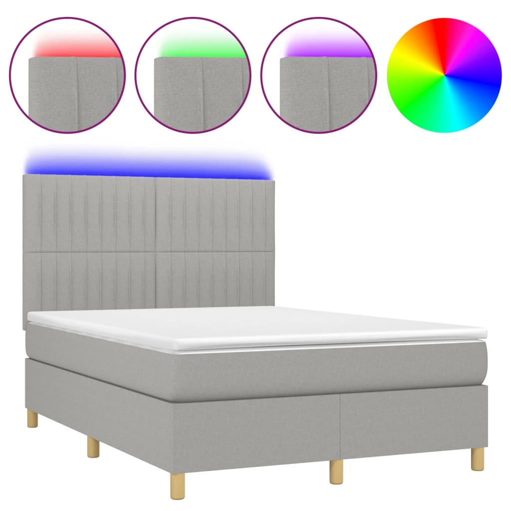Sommier à lattes de lit et matelas et LED Gris clair 140x190 cm - XIOS
