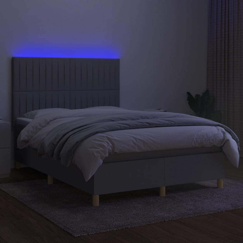 Sommier à lattes de lit et matelas et LED Gris clair 140x190 cm