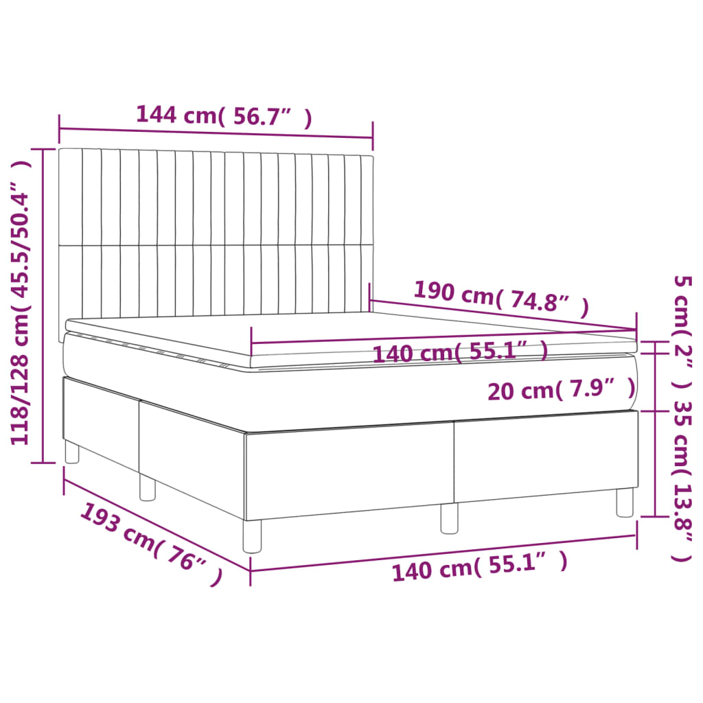 Sommier à lattes de lit et matelas et LED Gris foncé 140x190 cm - XIOS
