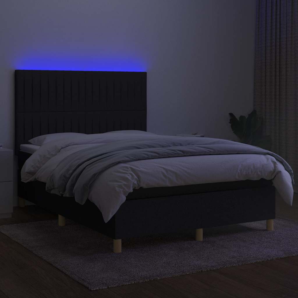 Sommier à lattes de lit et matelas et LED Noir 140x190 cm Tissu - XIOS