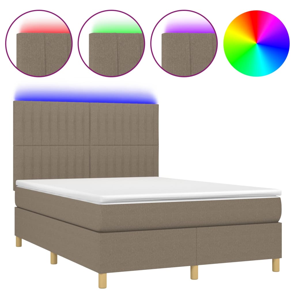 Sommier à lattes de lit et matelas et LED Taupe 140x190cm Tissu - XIOS