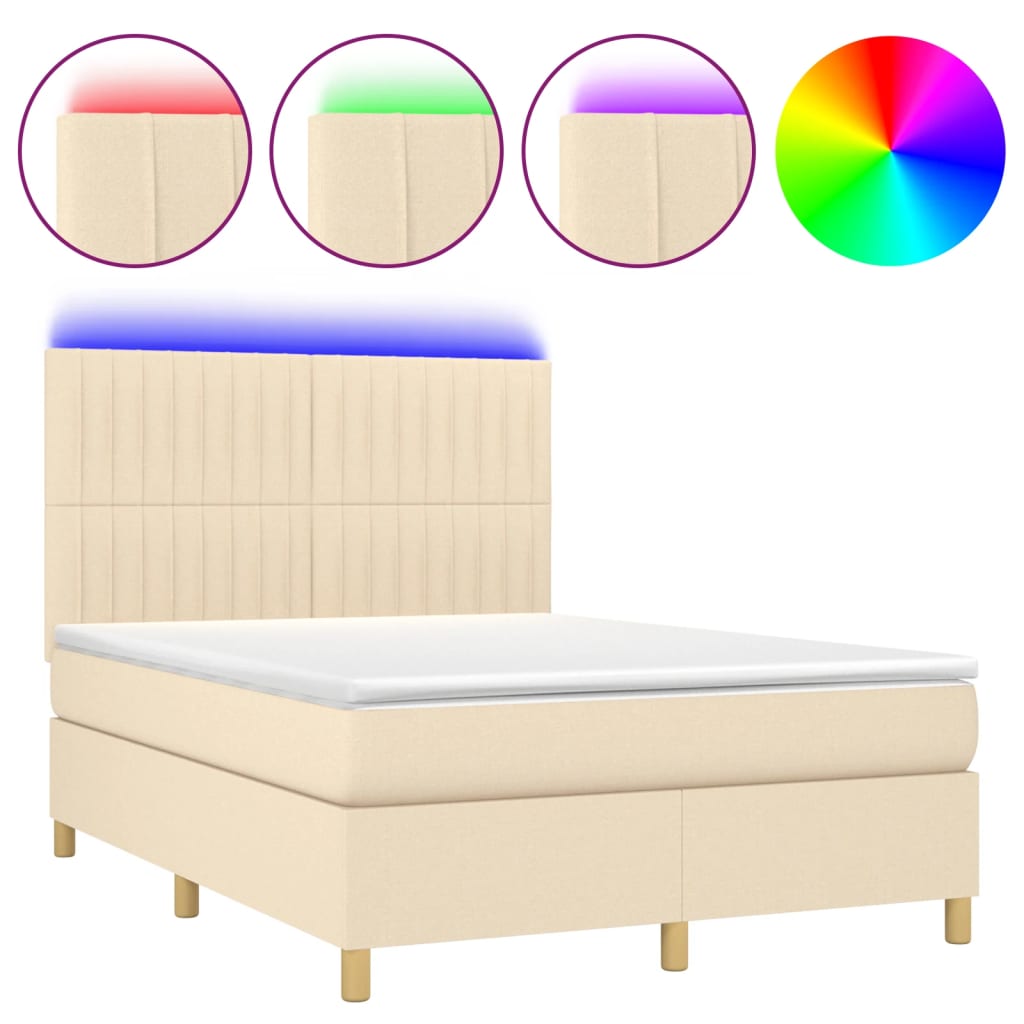 Sommier à lattes de lit et matelas et LED Crème 140x190cm Tissu - XIOS