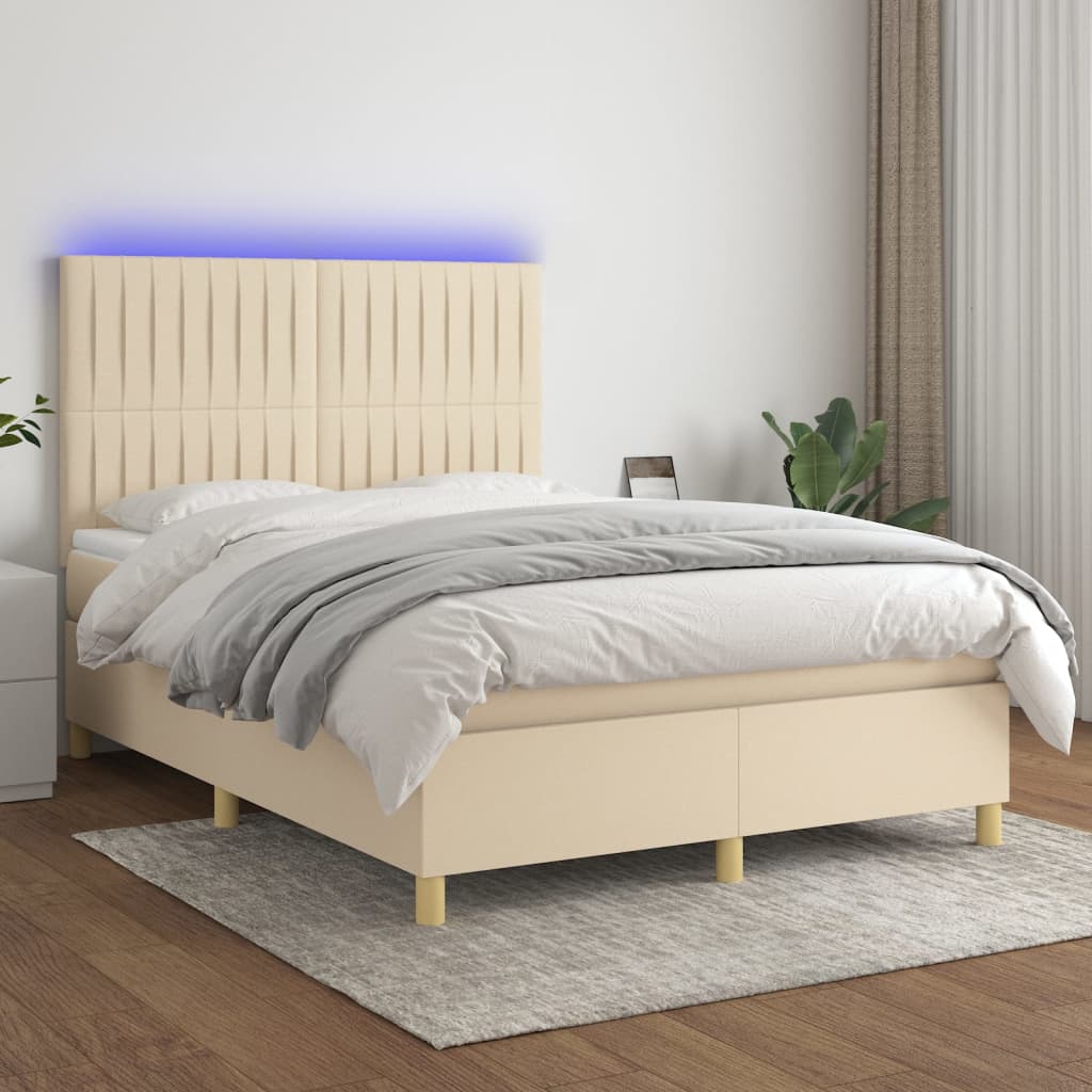 Sommier à lattes de lit et matelas et LED Crème 140x190cm Tissu - XIOS