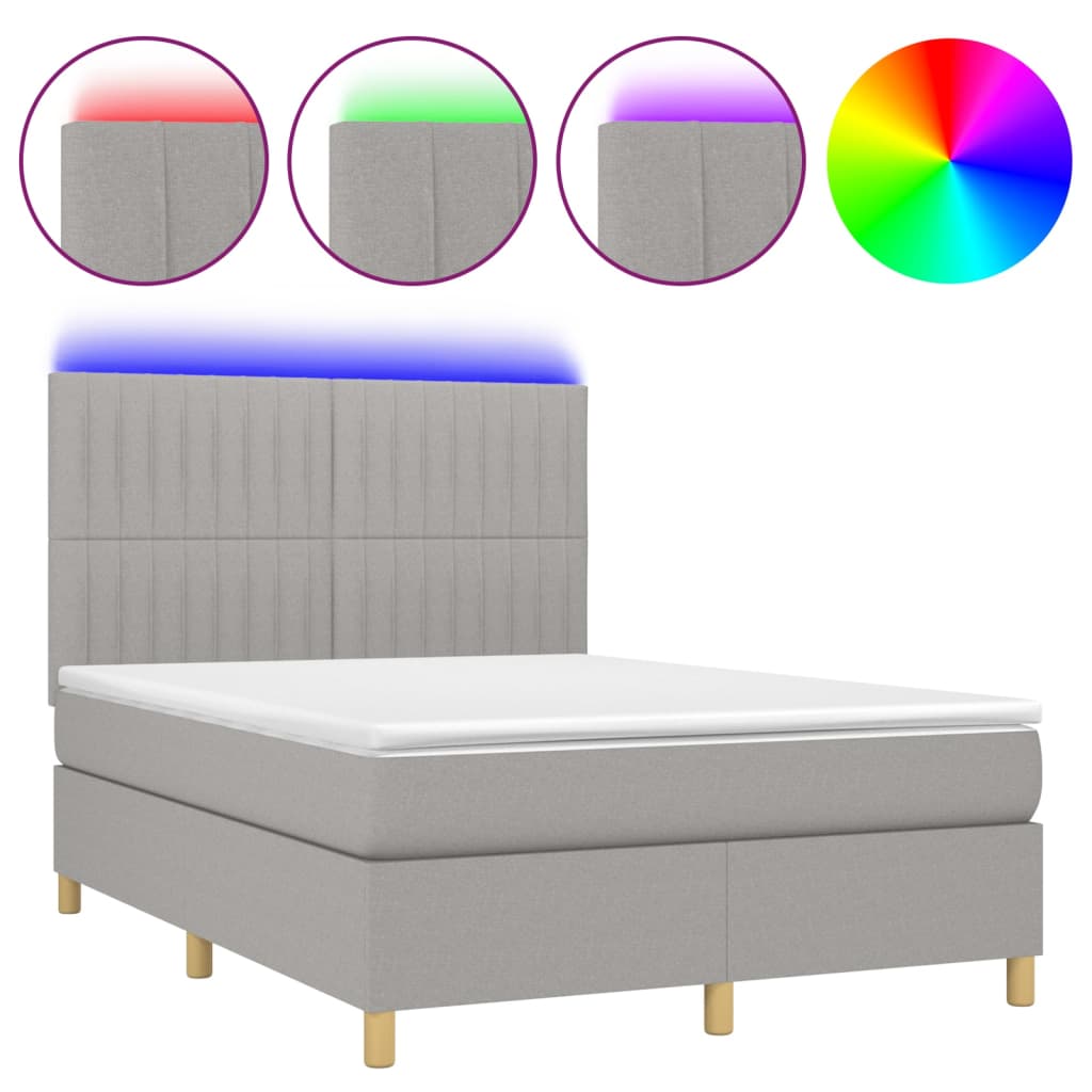 Sommier à lattes de lit et matelas et LED Gris clair 140x200 cm - XIOS