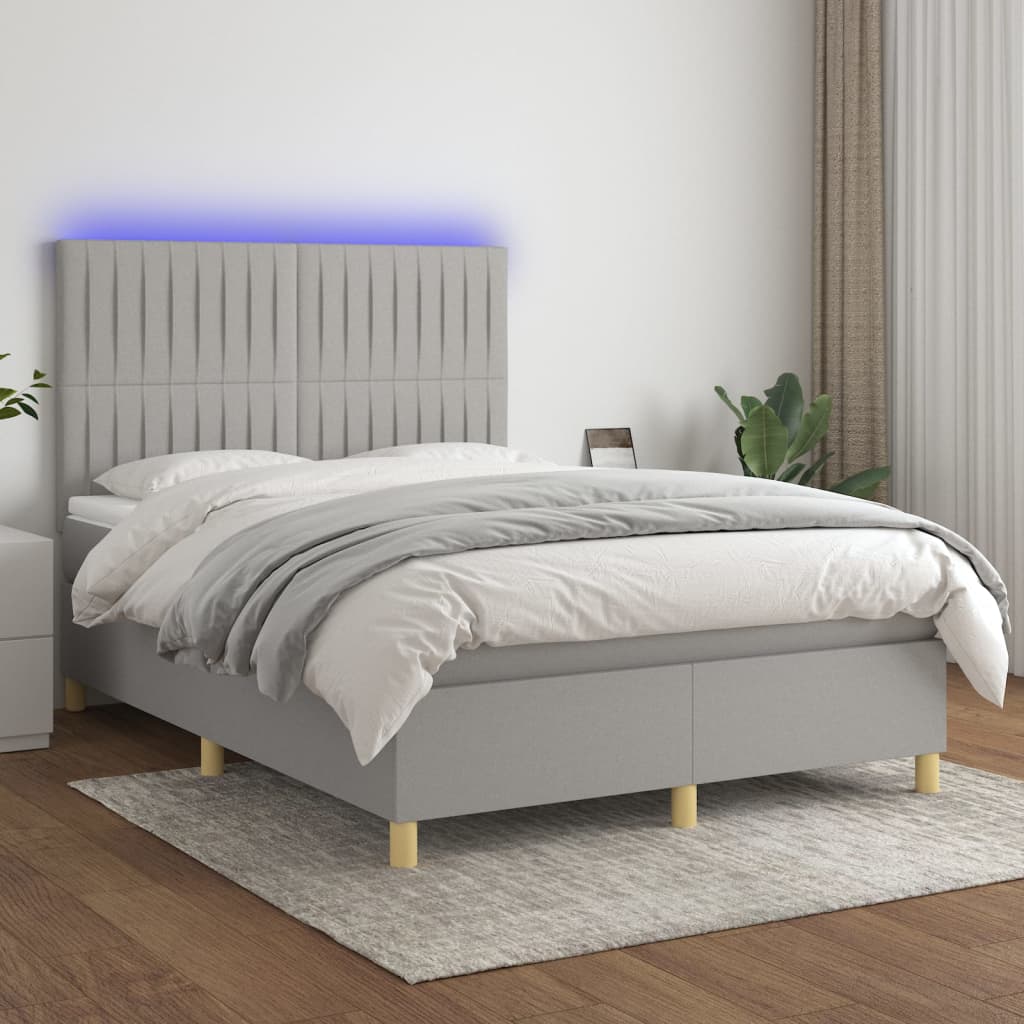 Sommier à lattes de lit et matelas et LED Gris clair 140x200 cm - XIOS