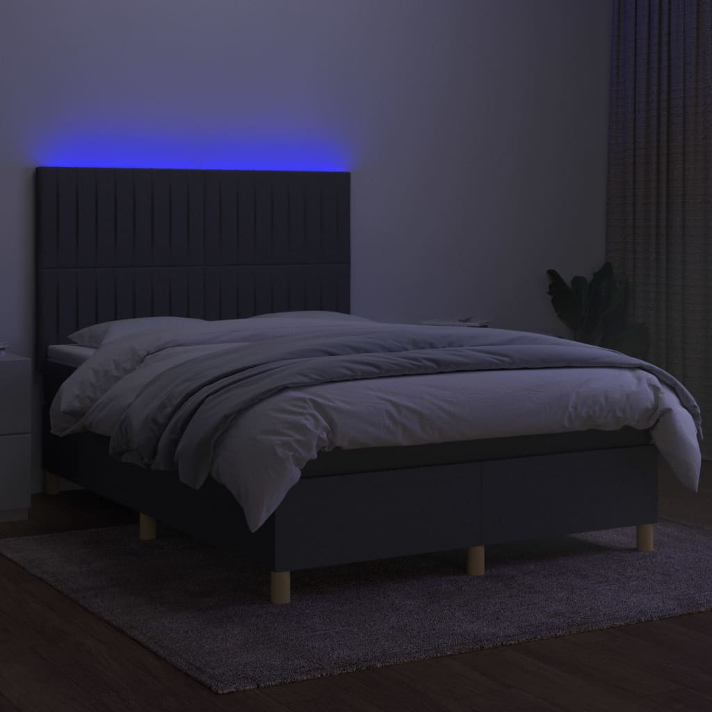 Sommier à lattes de lit et matelas et LED Gris foncé 140x200 cm - XIOS