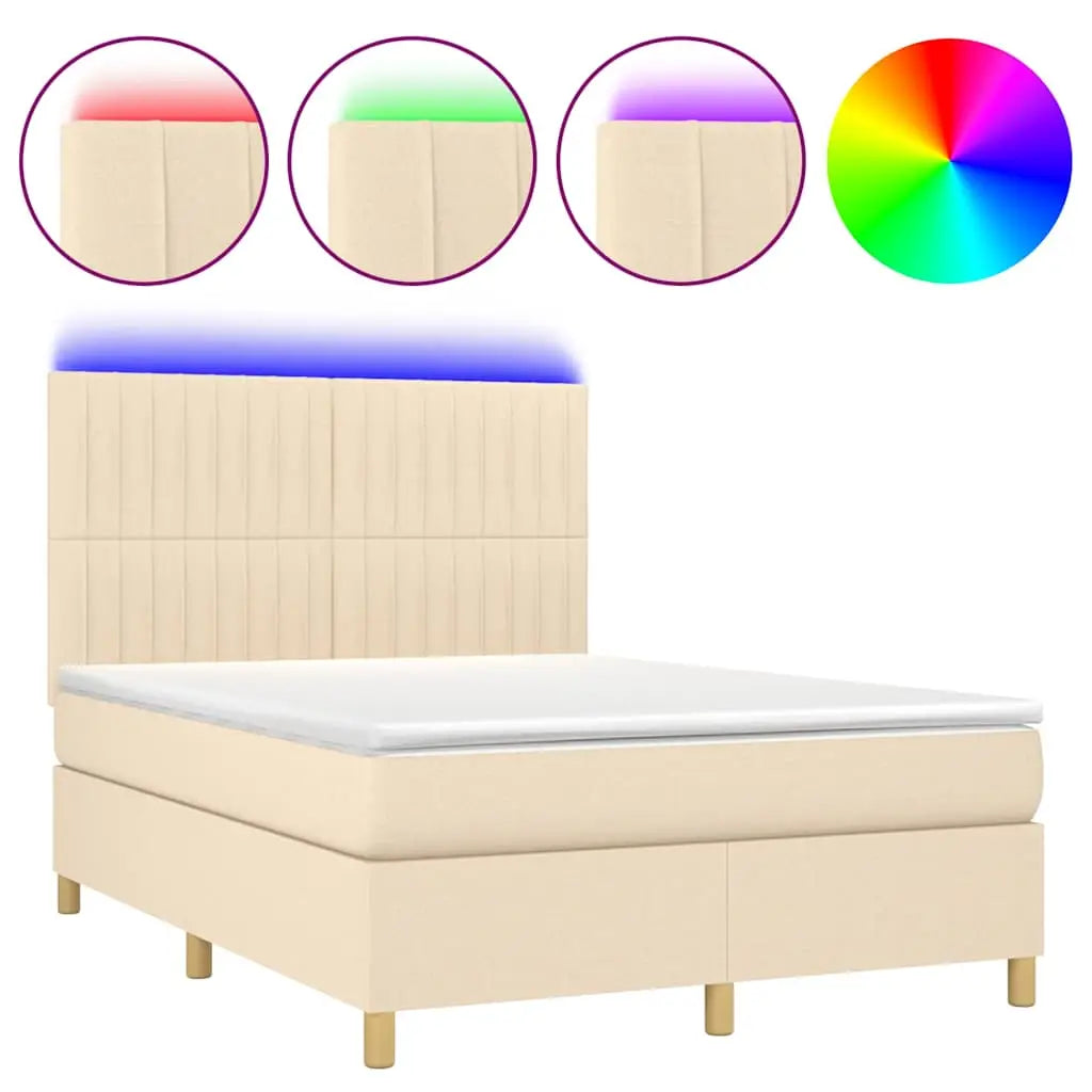 Sommier à lattes de lit et matelas et LED Crème 140x200cm Tissu - XIOS