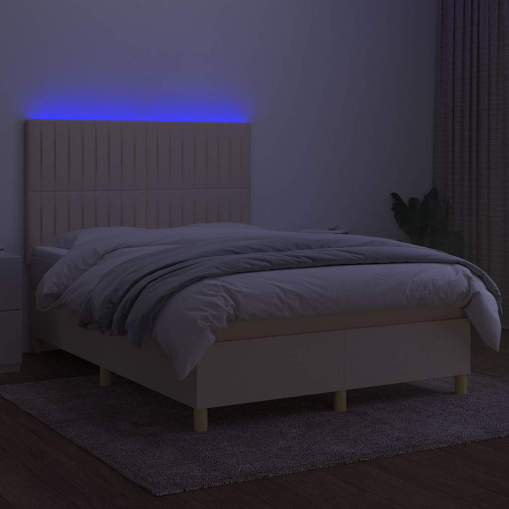 Sommier à lattes de lit et matelas et LED Crème 140x200cm Tissu