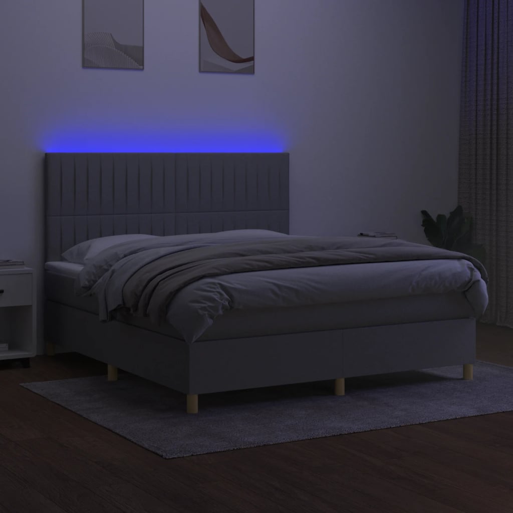 Sommier à lattes de lit matelas et LED Gris clair 160x200 cm - XIOS