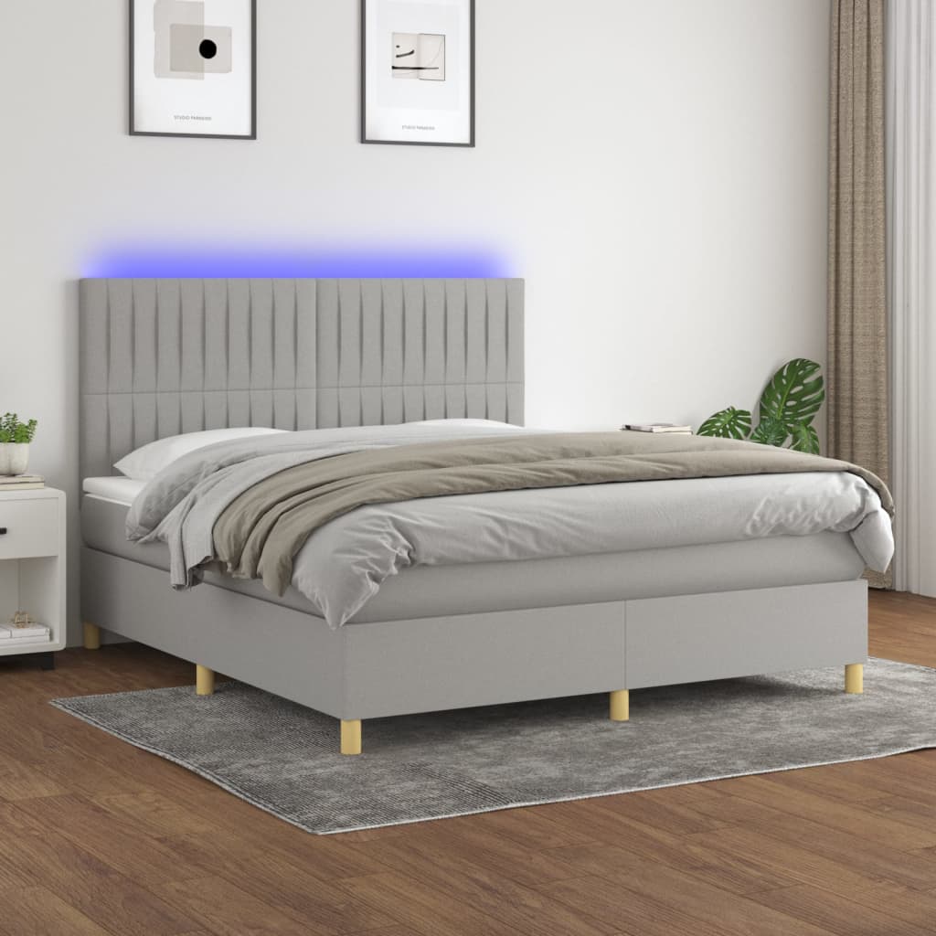 Sommier à lattes de lit matelas et LED Gris clair 160x200 cm - XIOS