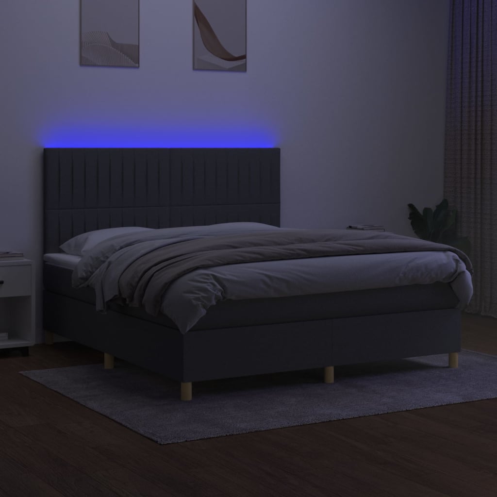 Sommier à lattes de lit et matelas et LED Gris foncé 160x200 cm