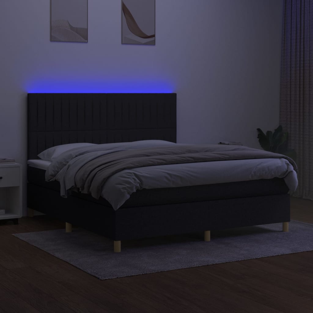 Sommier à lattes de lit et matelas et LED Noir 160x200 cm Tissu - XIOS
