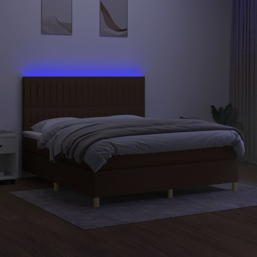 Sommier à lattes de lit matelas et LED Marron foncé 160x200 cm - XIOS
