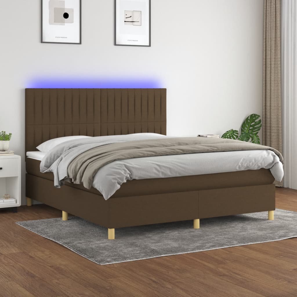 Sommier à lattes de lit matelas et LED Marron foncé 160x200 cm - XIOS