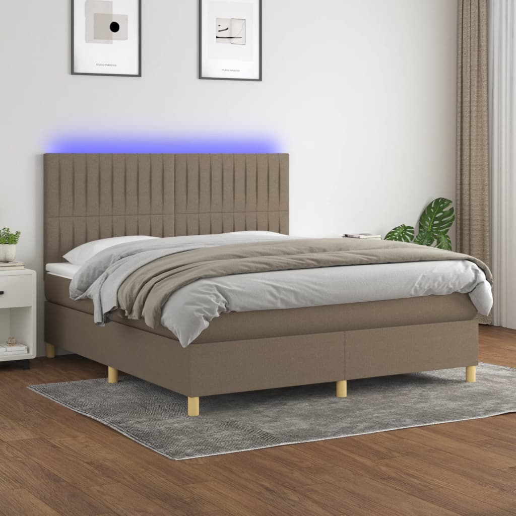 Sommier à lattes de lit et matelas et LED Taupe 160x200cm Tissu - XIOS