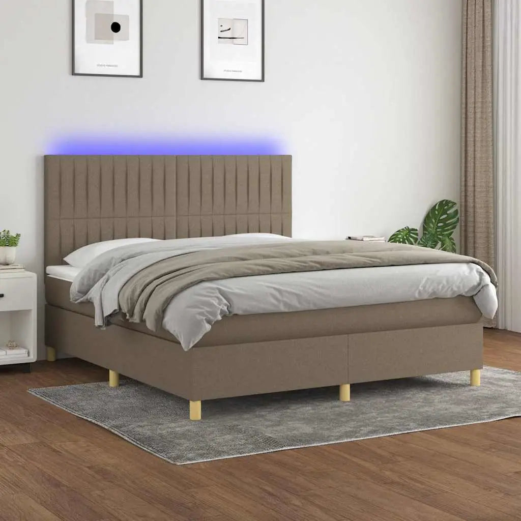 Sommier à lattes de lit et matelas et LED Taupe 160x200cm Tissu - XIOS