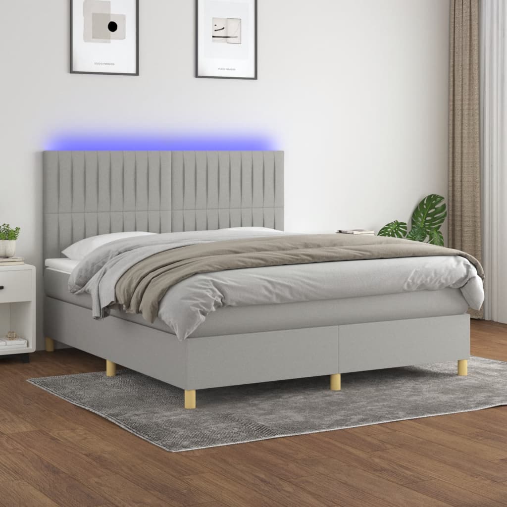 Sommier à lattes de lit et matelas et LED Gris clair 180x200 cm - XIOS