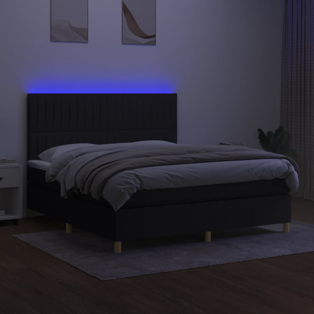 Sommier à lattes de lit et matelas et LED Noir 180x200 cm Tissu - XIOS