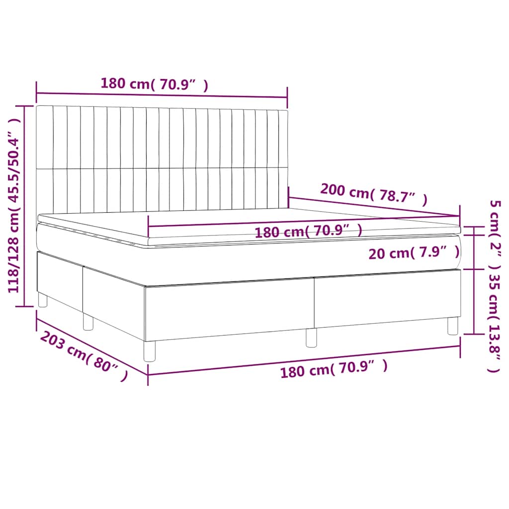 Sommier à lattes de lit et matelas et LED Noir 180x200 cm Tissu - XIOS