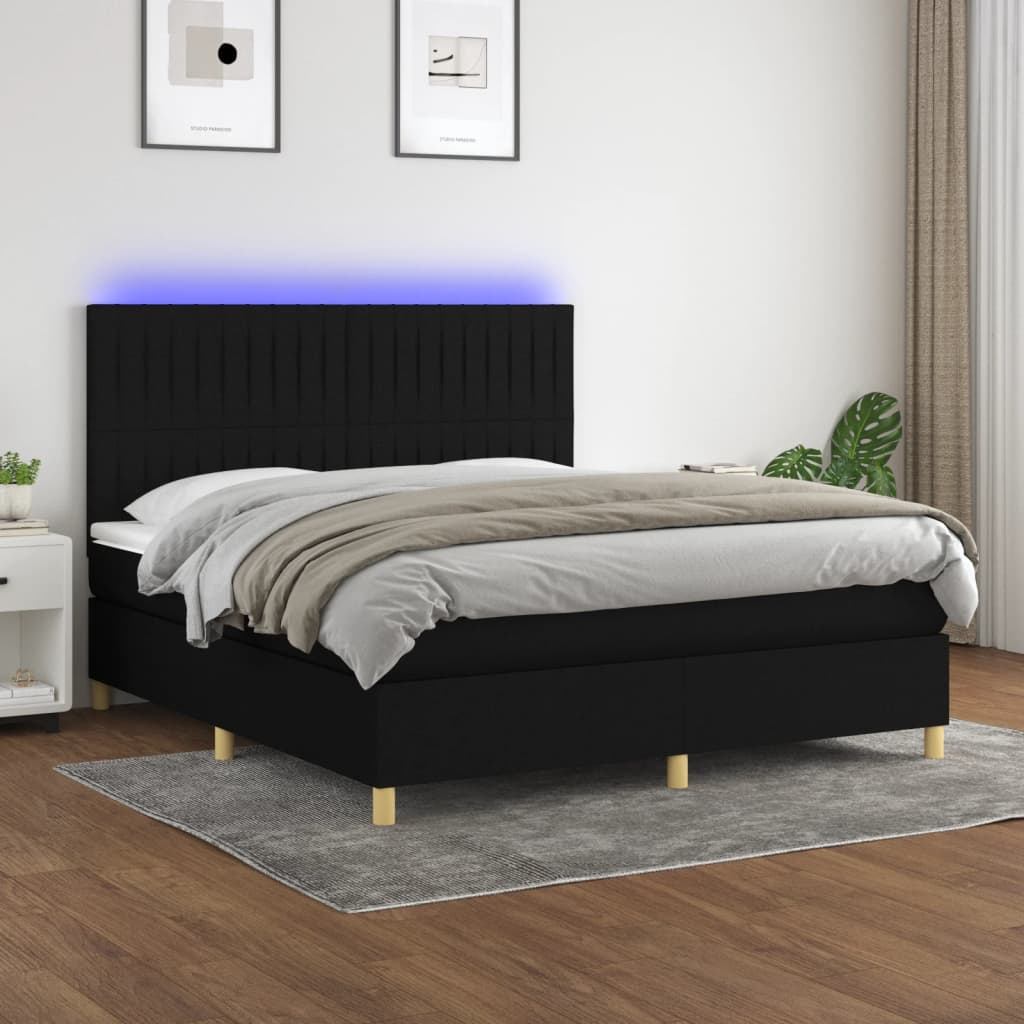 Sommier à lattes de lit et matelas et LED Noir 180x200 cm Tissu - XIOS