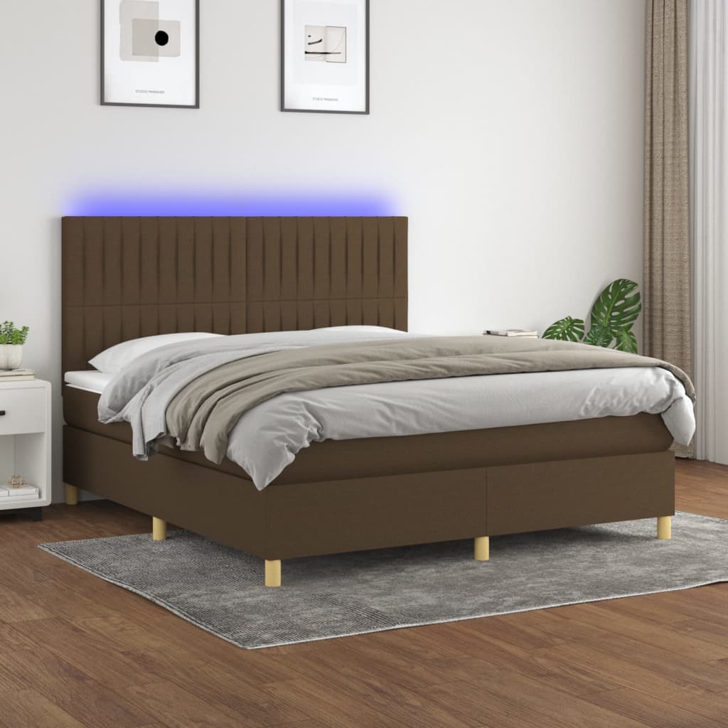 Sommier à lattes de lit matelas et LED Marron foncé 180x200cm - XIOS