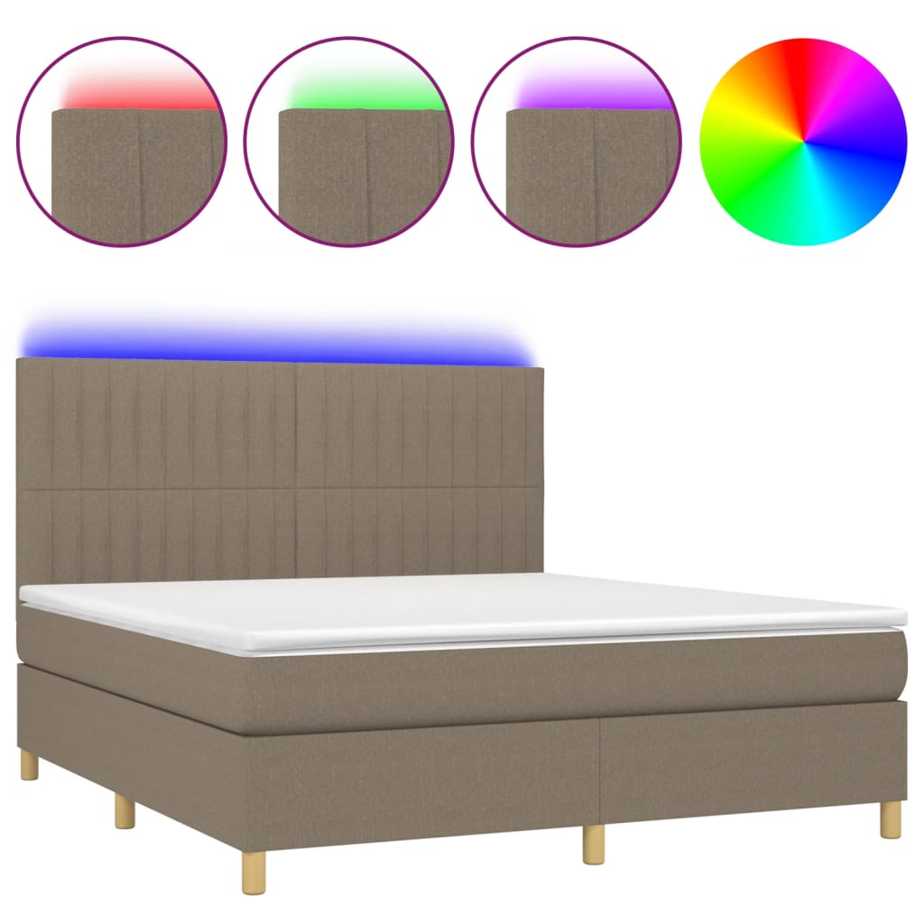 Sommier à lattes de lit et matelas et LED Taupe 180x200cm Tissu - XIOS