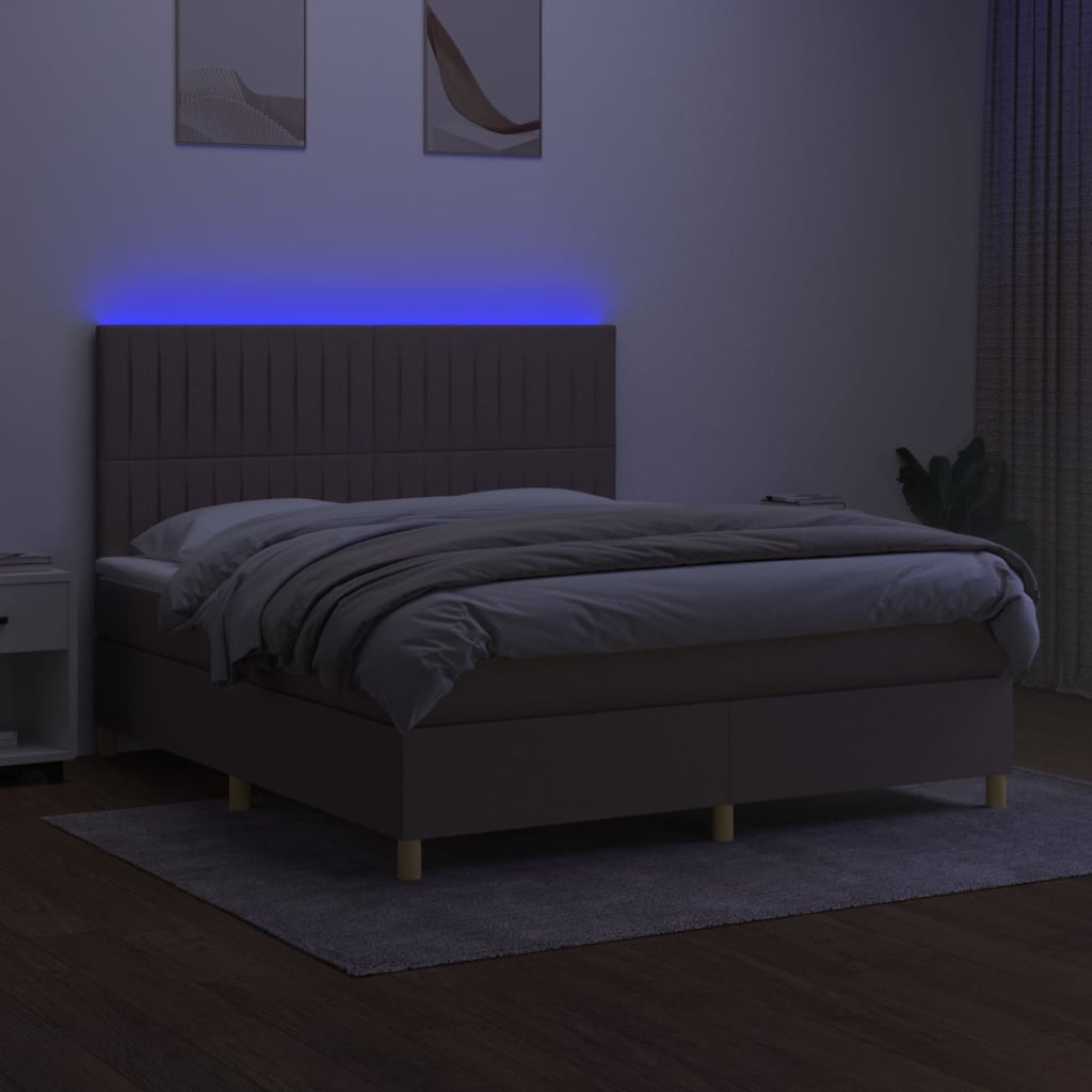 Sommier à lattes de lit et matelas et LED Taupe 180x200cm Tissu - XIOS