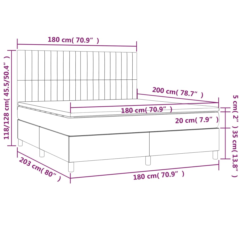 Sommier à lattes de lit et matelas et LED Taupe 180x200cm Tissu - XIOS