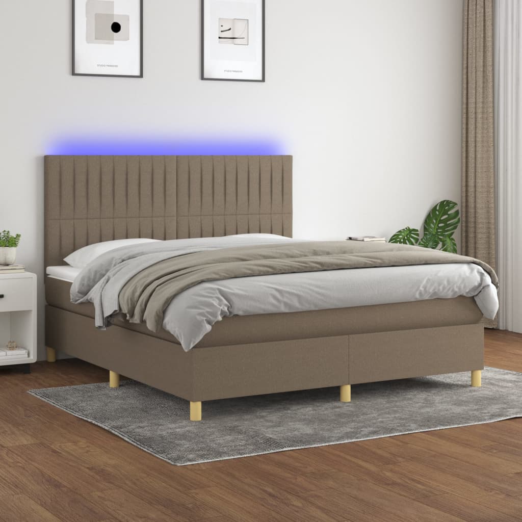 Sommier à lattes de lit et matelas et LED Taupe 180x200cm Tissu - XIOS
