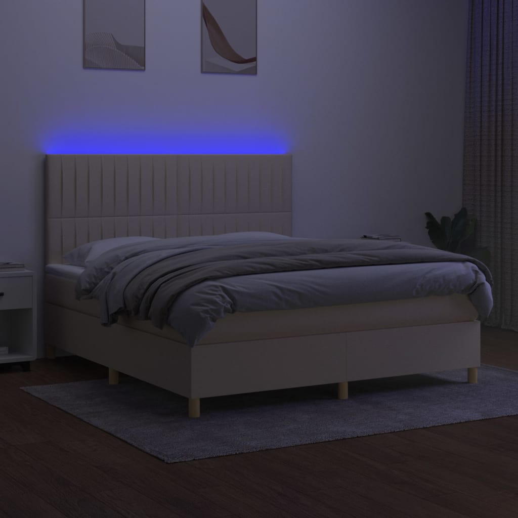 Sommier à lattes de lit et matelas et LED Crème 180x200cm Tissu