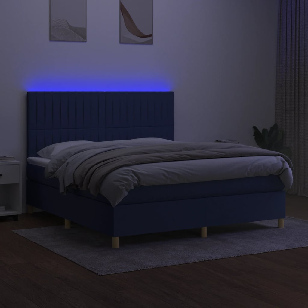 Sommier à lattes de lit et matelas et LED Bleu 180x200 cm Tissu - XIOS