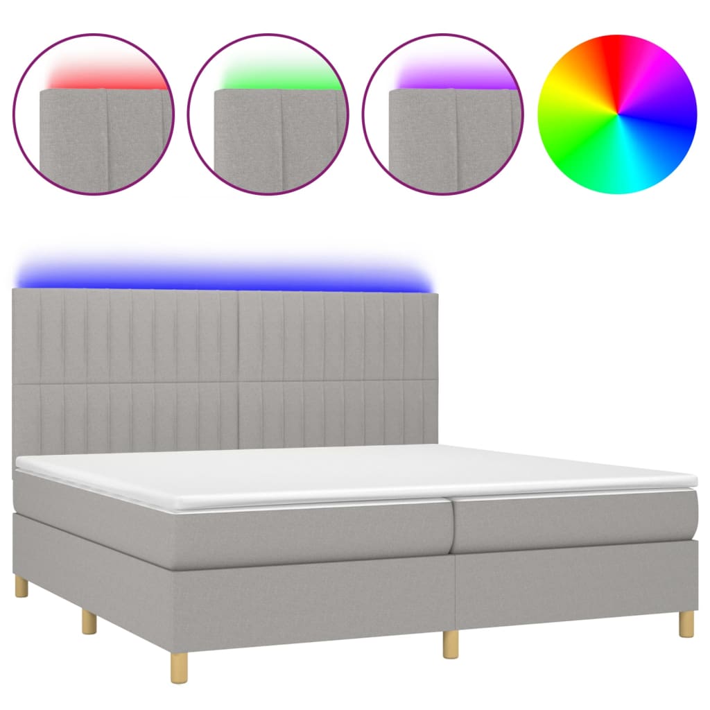 Sommier à lattes de lit matelas et LED Gris clair 200x200 cm - XIOS
