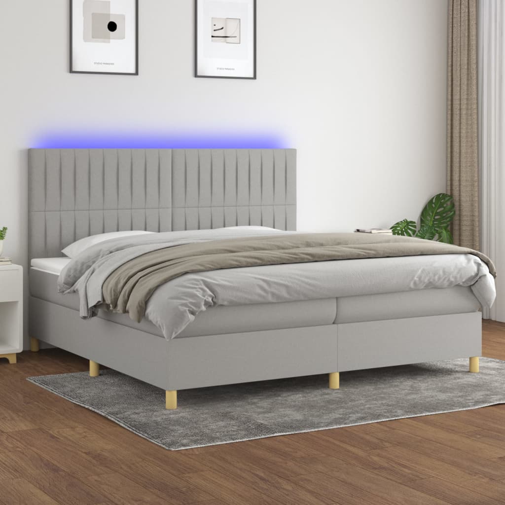Sommier à lattes de lit matelas et LED Gris clair 200x200 cm - XIOS