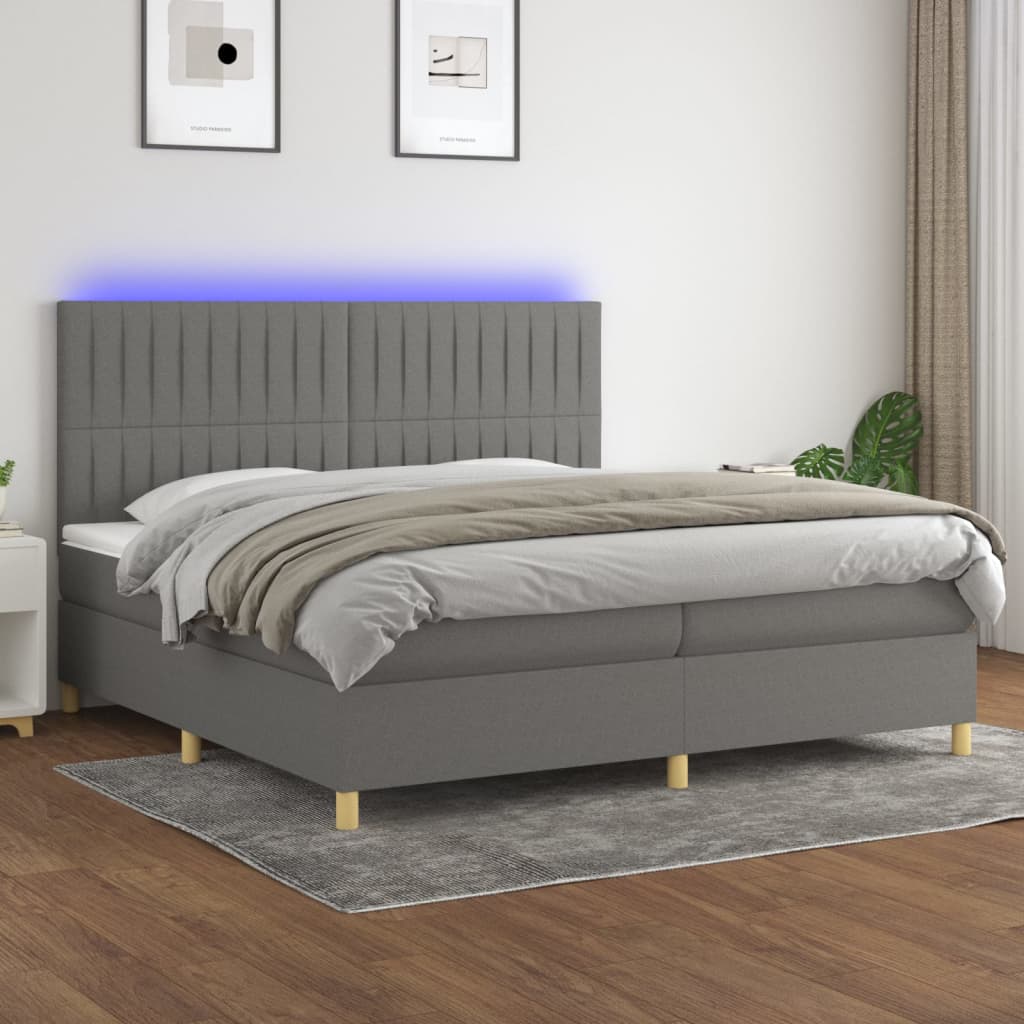 Sommier à lattes de lit et matelas et LED Gris foncé 200x200 cm - XIOS