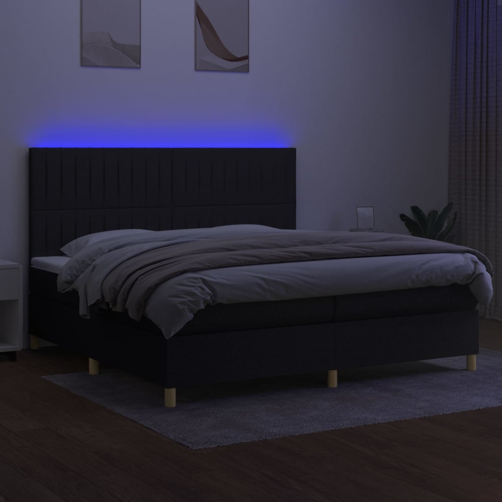 Sommier à lattes de lit et matelas et LED Noir 200x200 cm Tissu - XIOS