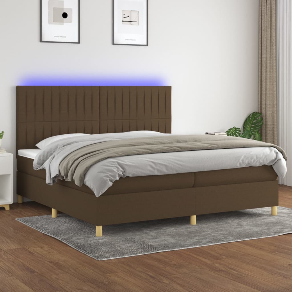 Sommier à lattes de lit matelas et LED Marron foncé 200x200 cm - XIOS