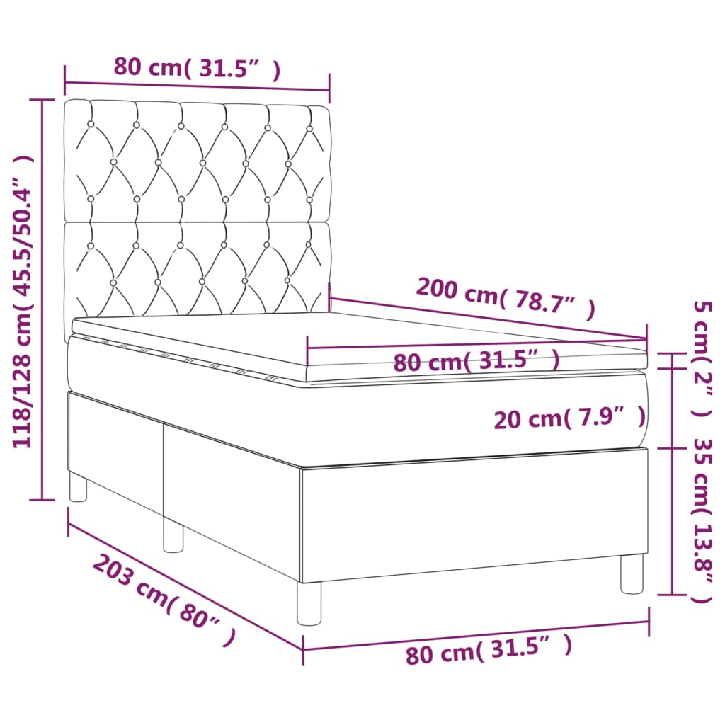 Sommier à lattes de lit et matelas et LED Gris clair 80x200cm - XIOS