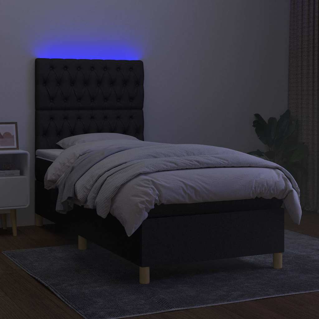 Sommier à lattes de lit et matelas et LED Noir 80x200cm Tissu - XIOS