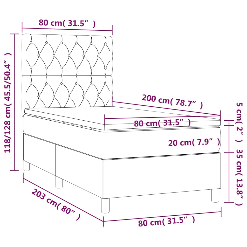 Sommier à lattes de lit et matelas et LED Noir 80x200cm Tissu - XIOS