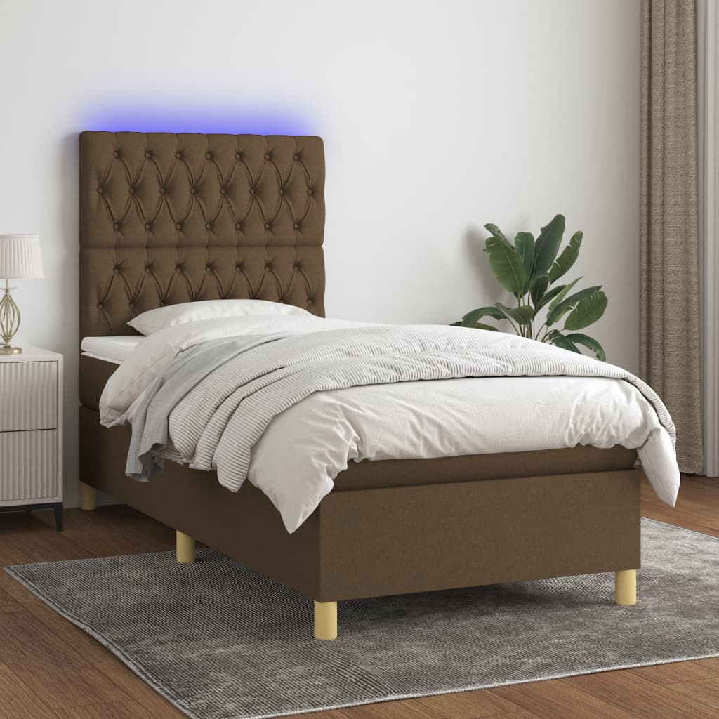 Sommier à lattes de lit et matelas et LED Marron foncé 80x200cm - XIOS