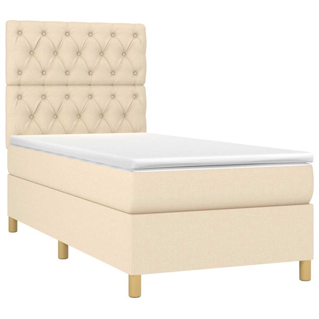 Sommier à lattes de lit et matelas et LED Crème 80x200cm Tissu